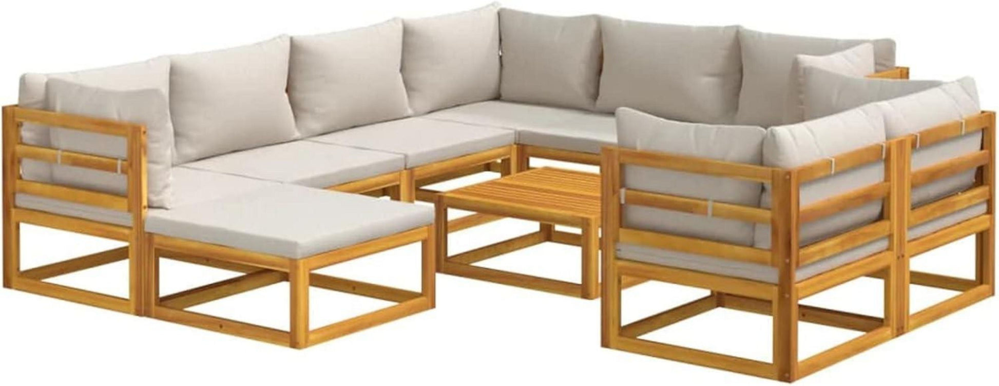 Gartenmöbel Set Holz 10-tlg Balkon Lounge Hellgrau Kissen