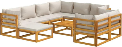 Gartenmöbel Set Holz 10-tlg Balkon Lounge Hellgrau Kissen