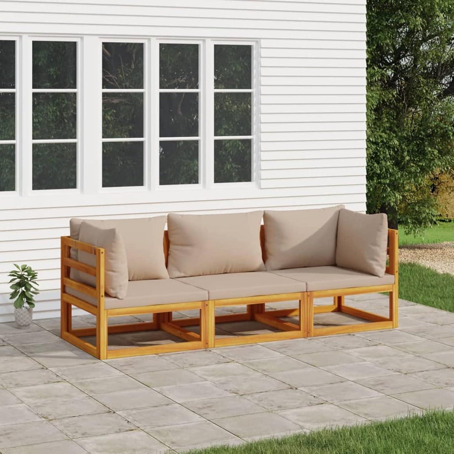 Gartenmöbel Lounge-Set Holz 3-tlg Balkon Sitzgarnitur Outdoor Taupe
