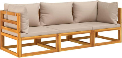 Gartenmöbel Lounge-Set Holz 3-tlg Balkon Sitzgarnitur Outdoor Taupe