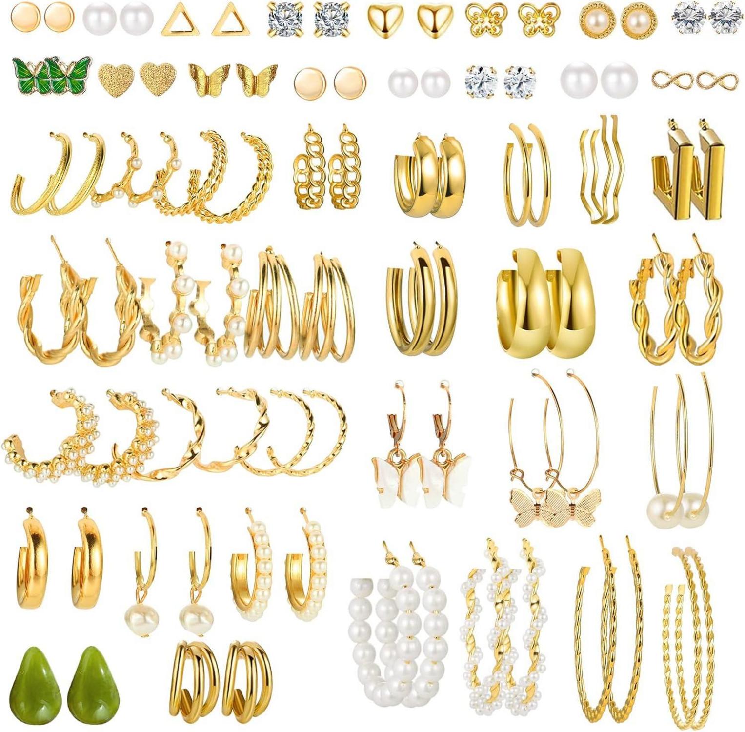 Gold Ohrringe Set Damen Mädchen Boho Perlen Creolen Ohrstecker