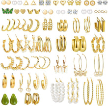 Gold Ohrringe Set Damen Mädchen Boho Perlen Creolen Ohrstecker