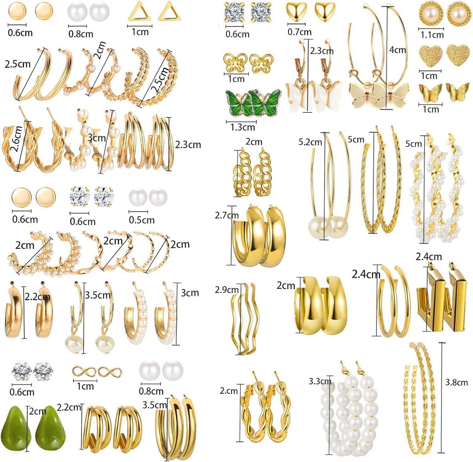Gold Ohrringe Set 45 Paar für Damen Mädchen Mode Boho Perlen
