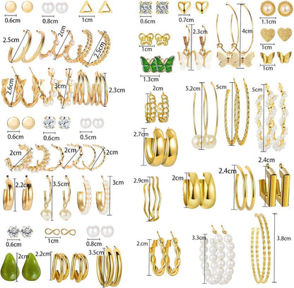 Gold Ohrringe Set 45 Paar für Damen Mädchen Mode Boho Perlen