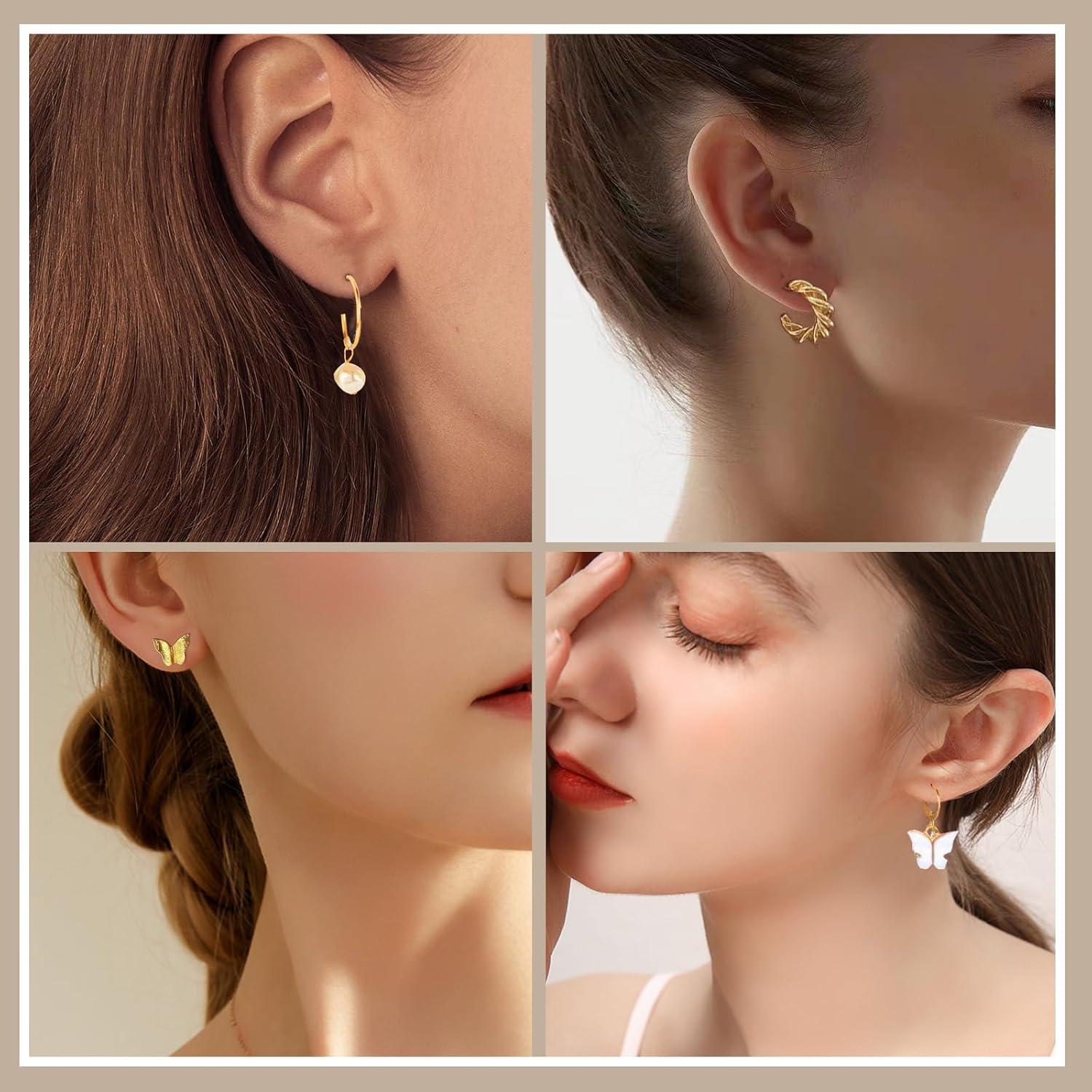 LOCCY 45 Paar Gold Ohrringe Set Damen Mädchen Boho Perlen Creolen Ohrstecker