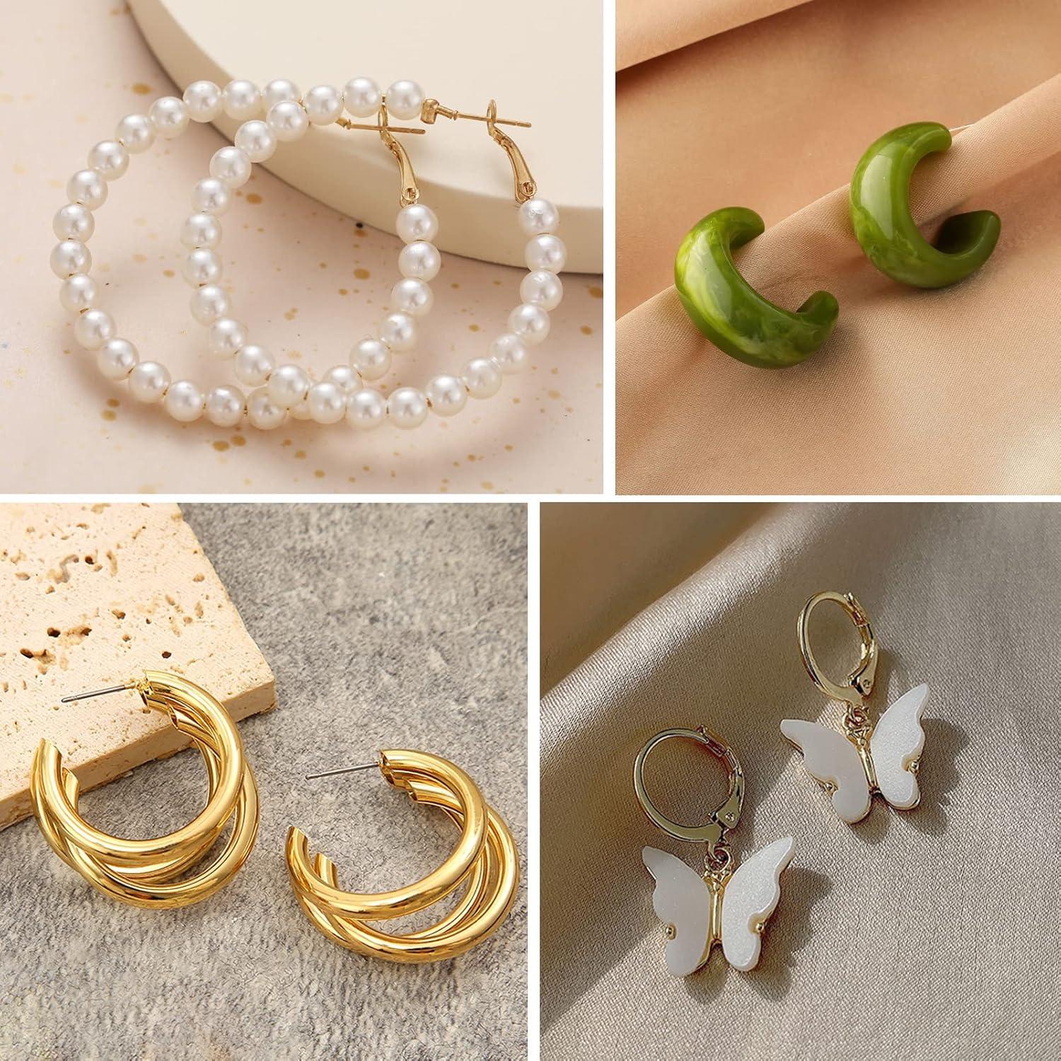 Ohrringe Set 45 Paar Gold Damen Mädchen Boho Creolen Perlen Ohrstecker