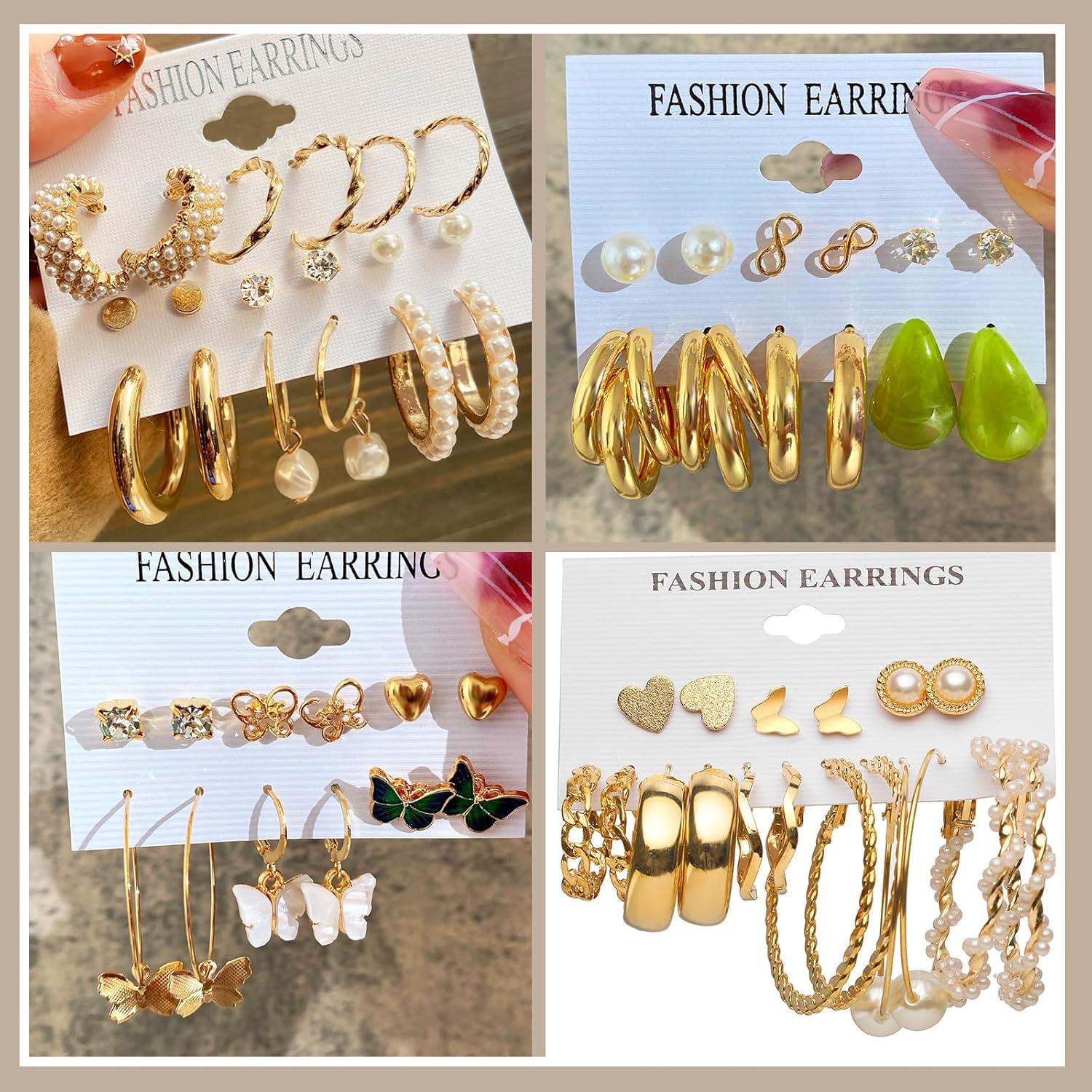 38/45 Paar Gold Ohrringe Set für Damen Mädchen Boho Perlen Creolen