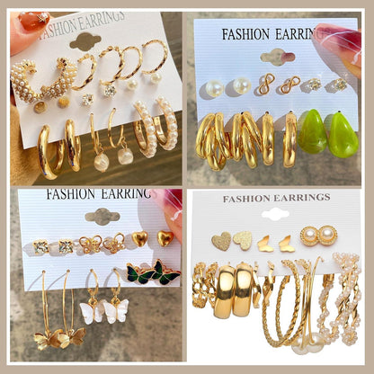38/45 Paar Gold Ohrringe Set für Damen Mädchen Boho Perlen Creolen