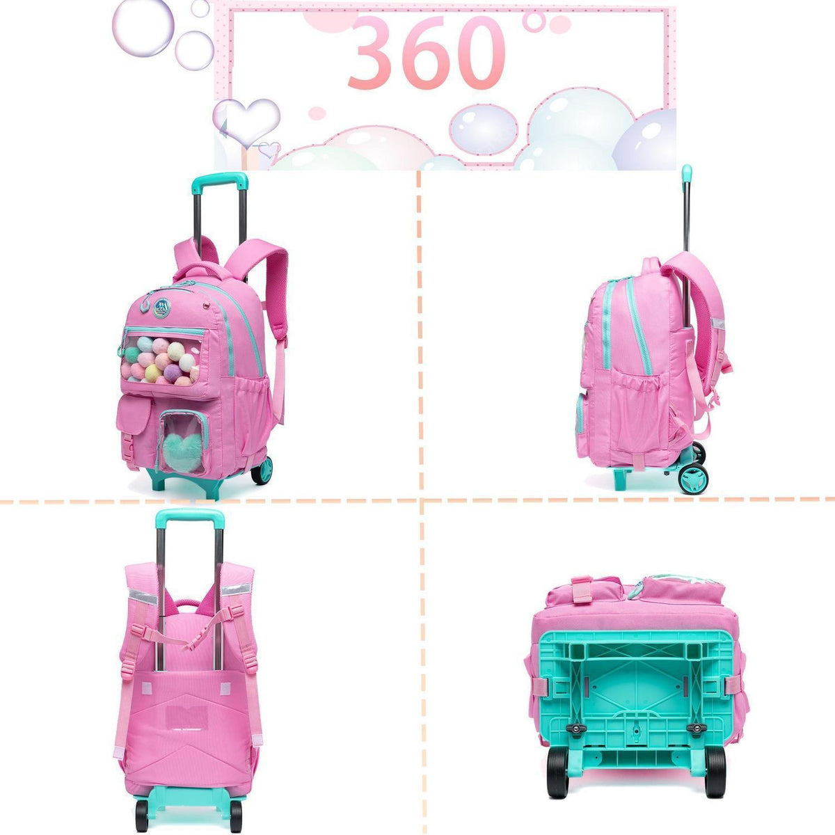 Kinder Trolley Rucksack Rosa – Schulrucksack mit Rollen & Zubehör