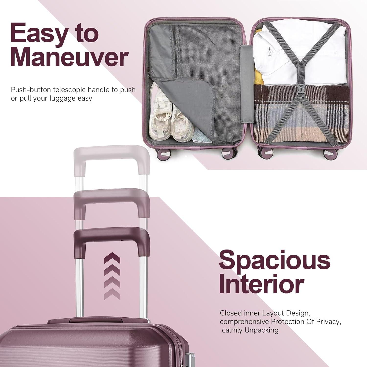Handgepäck Koffer 55cm Hartschalenkoffer TSA 4 Rollen lila 35L