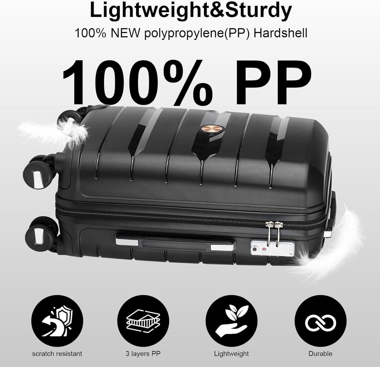 Sea choice Handgepäck Koffer 55cm Schwarz 35 Liter TSA-Schloss 4 Rollen