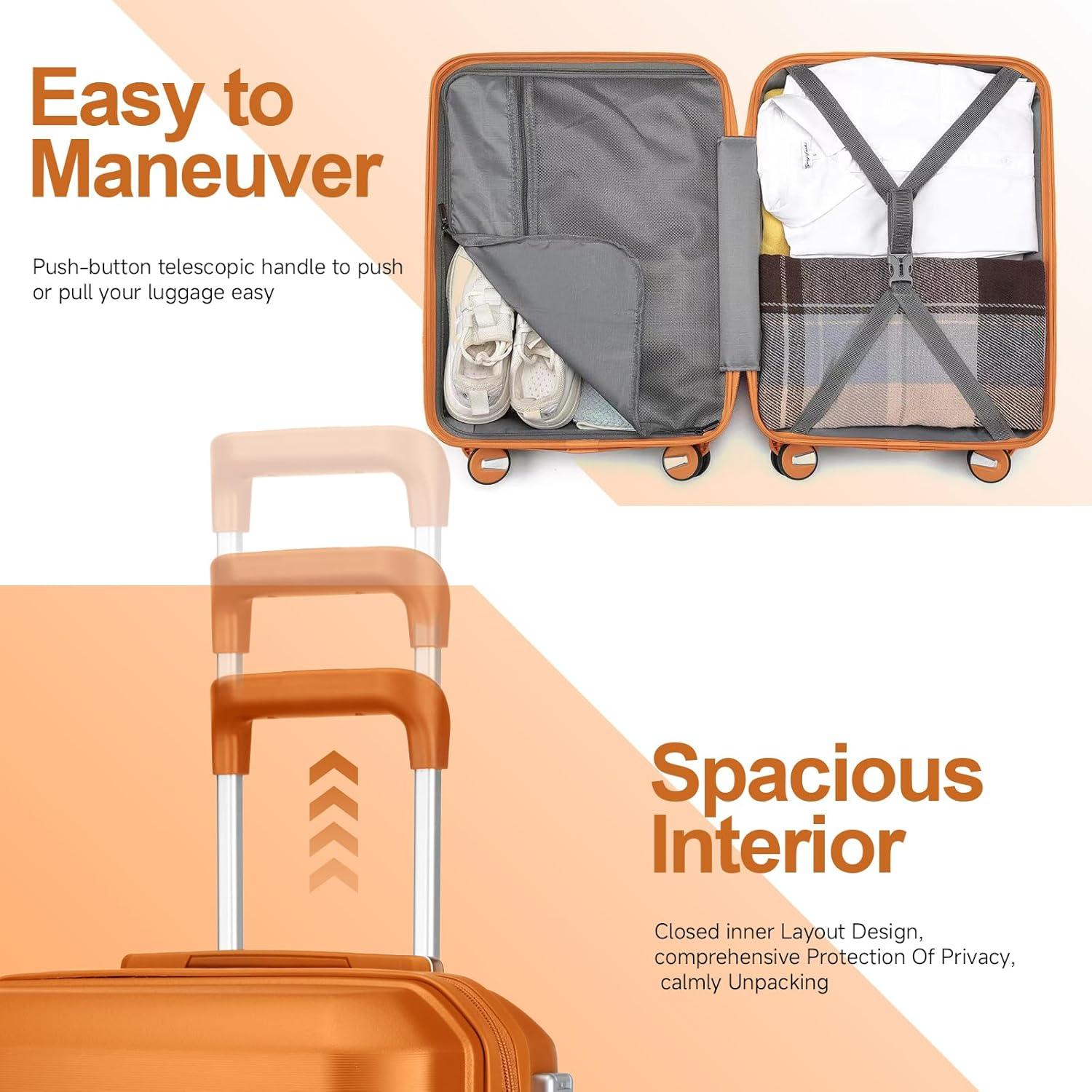Handgepäck Koffer Hartschale TSA-Schloss 4 Rollen Orange 55cm 35 Liter