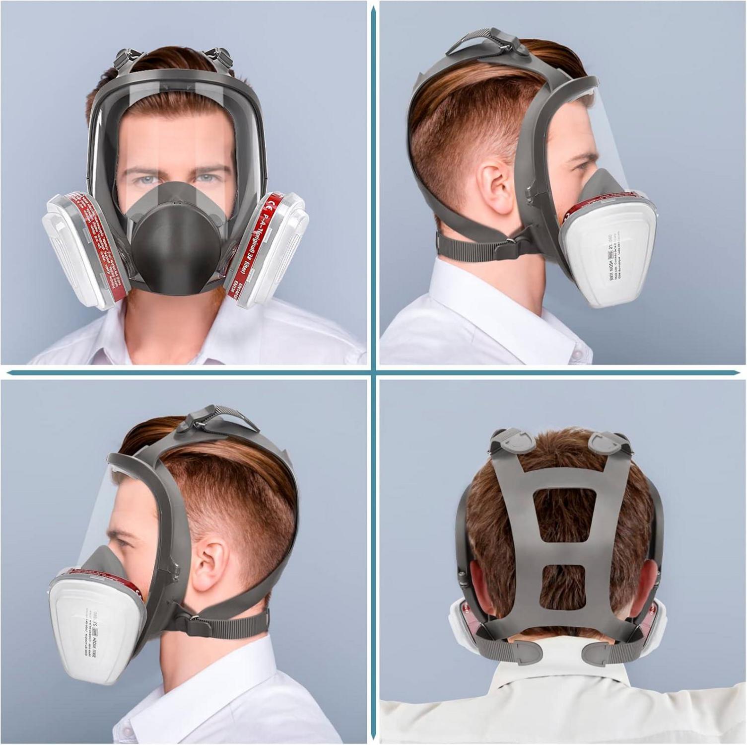 Vollgesichts-Atemschutzmaske mit Filter und Zubehör-Set, für Schweißen, Sprühen, Schleifen