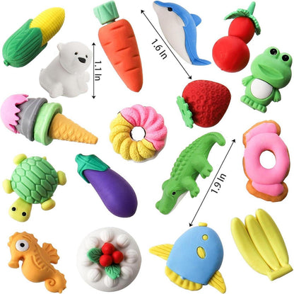 Tier-Radiergummis 125er Pack, 3D-Puzzle, Lebensmittel-Obst-Bleistift