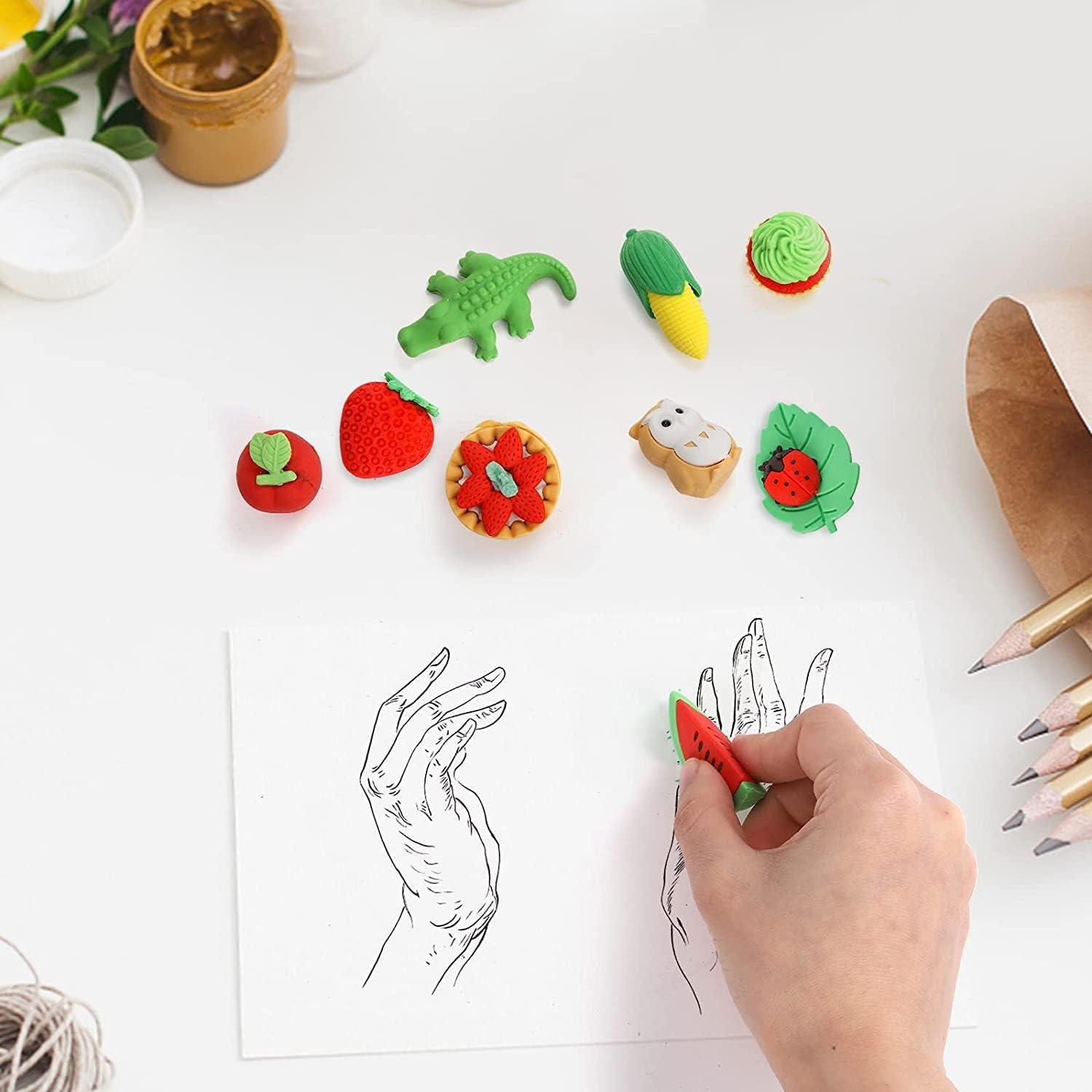 125 Stück Tier-Radiergummis 3D-Puzzle Lebensmittel-Obst-Bleistift-Radierer