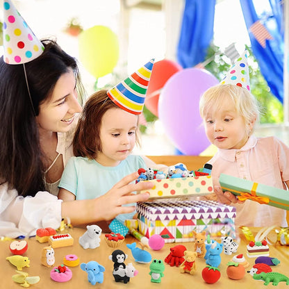 125 Stück Tier-Radiergummis 3D-Puzzle Lebensmittel-Obst-Bleistift-Radierer