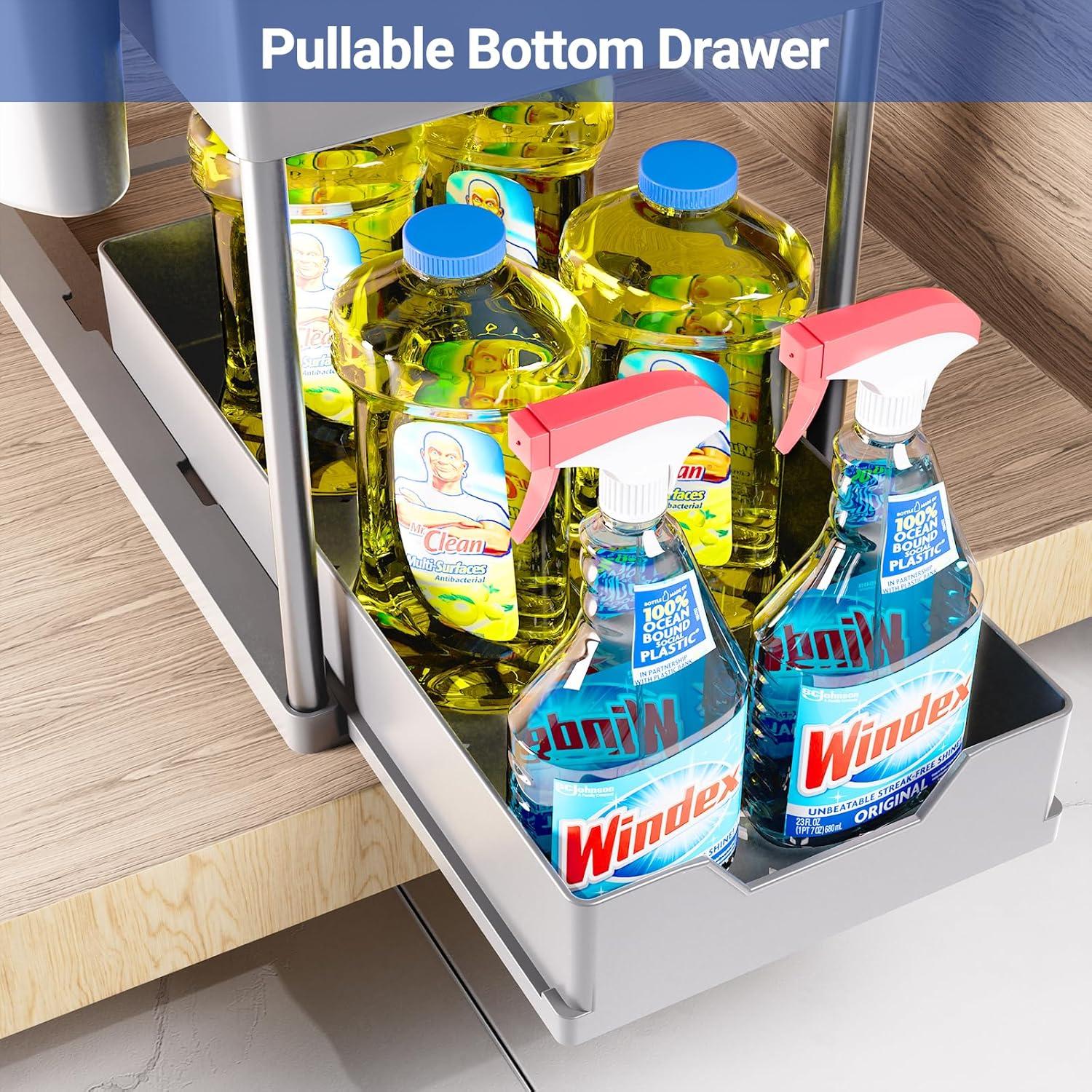 Unter Waschbecken Regal 2 Etagen Küchenarbeitsplatte Organizer Silberfarben
