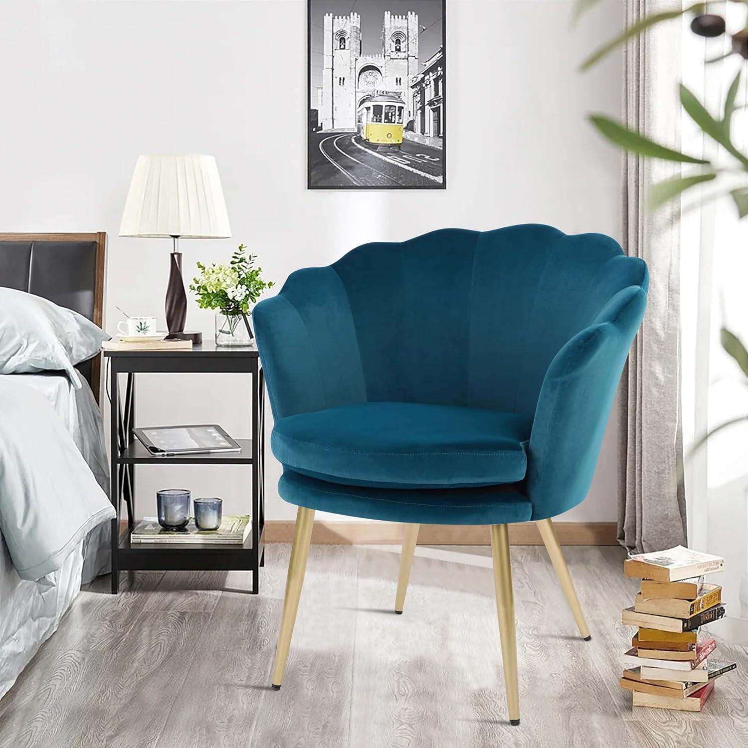 Samt Sessel Blau Gold Metallbeine Wohnzimmer Schlafzimmer Schminktisch