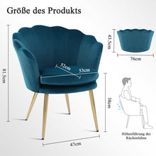 Samtstuhl Blau+Gold mit Metallbeinen für Wohnzimmer