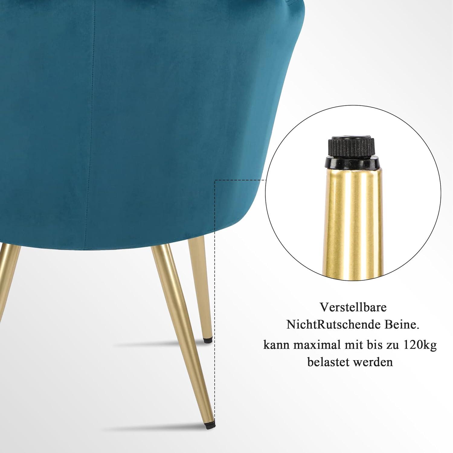 Samt Sessel Blau Gold Metallbeine Wohnzimmer Schlafzimmer Schminktisch