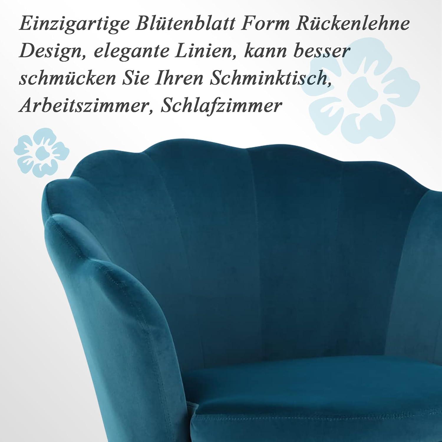 Blauer Samtstuhl Blumenform Metallbeine Wohnzimmer/Schlafzimmer/Schminktisch