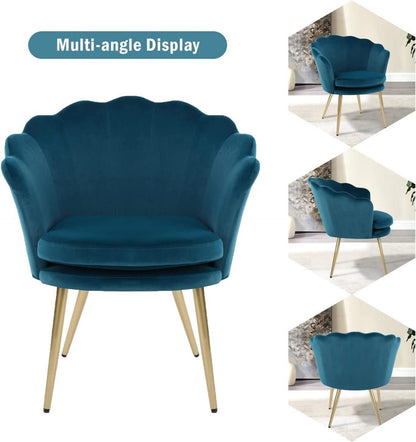 Blauer Samtstuhl Blumenform Metallbeine Wohnzimmer/Schlafzimmer/Schminktisch