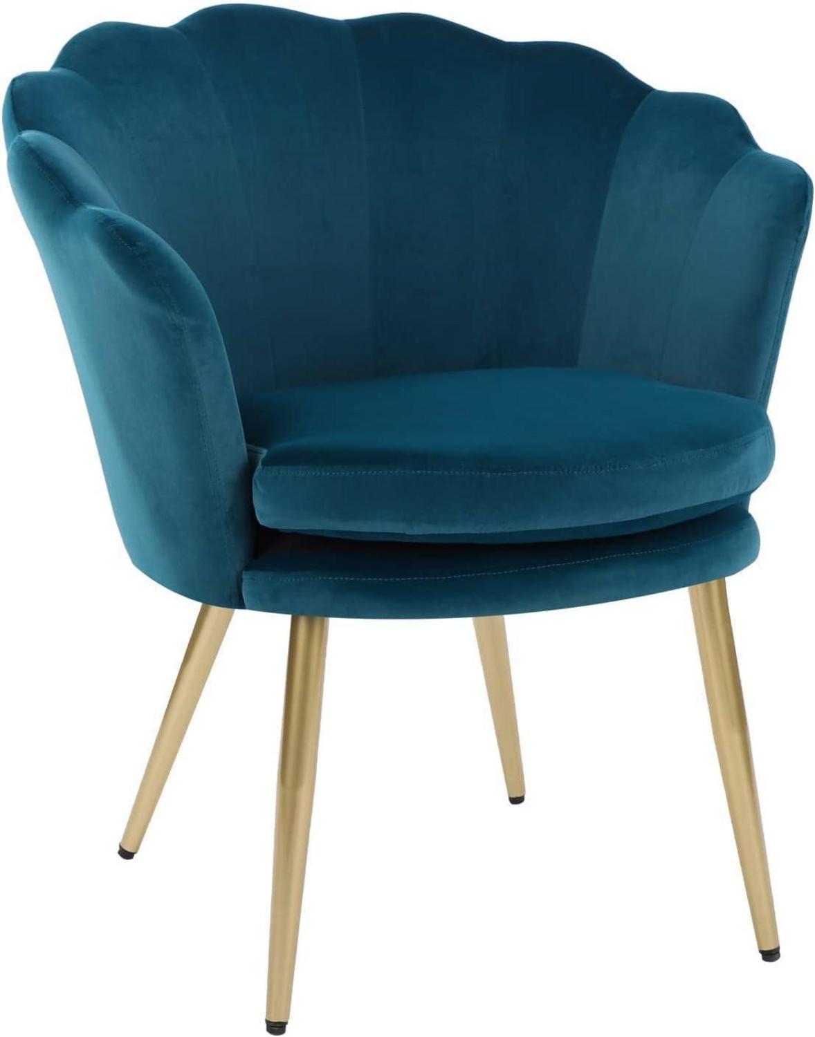Samtstuhl Blau-gold mit Metallbeinen, ergonomisch, stabil und langlebig