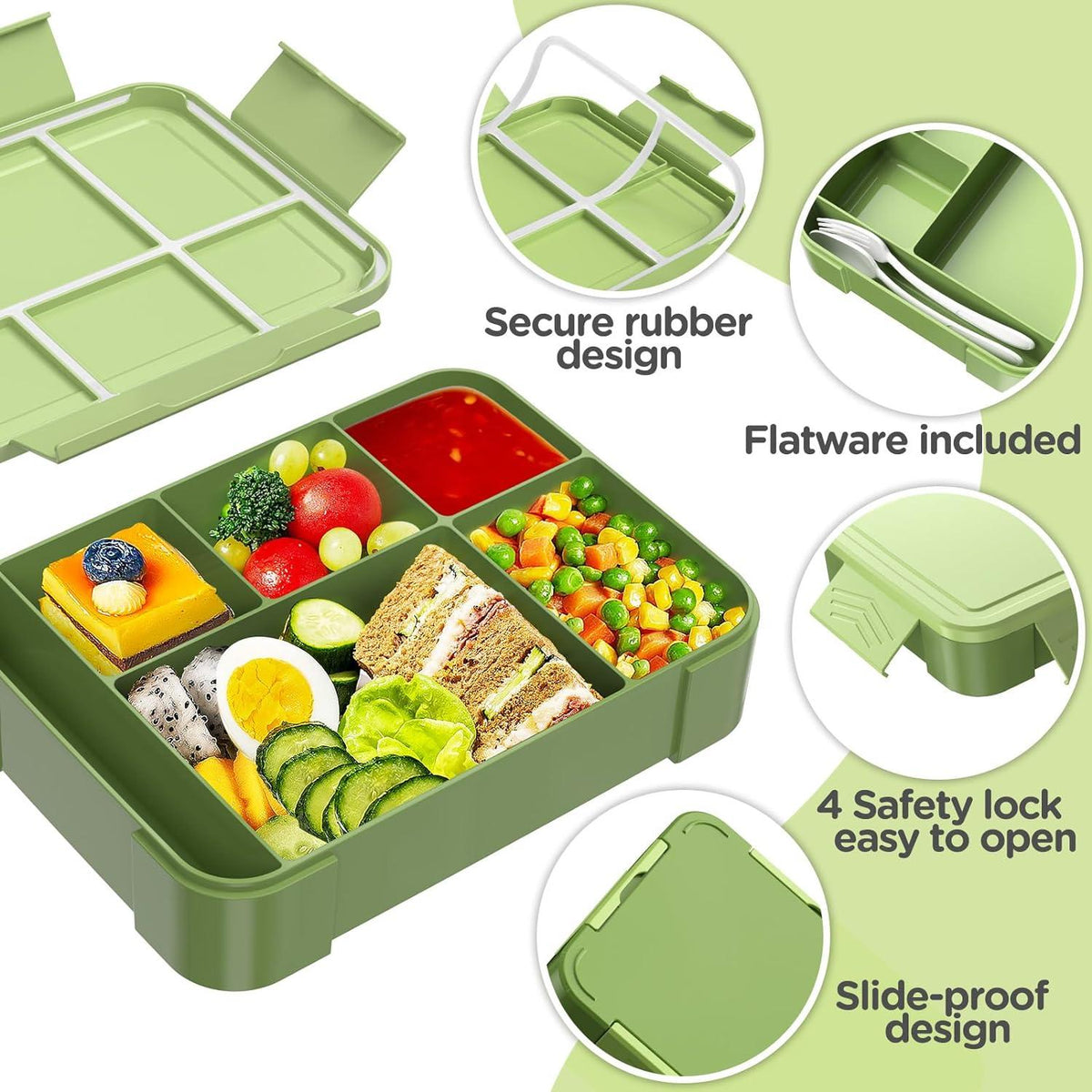 Brotdose Kinder mit Fächern 1300ml Lunchbox Auslaufsicher für Schule