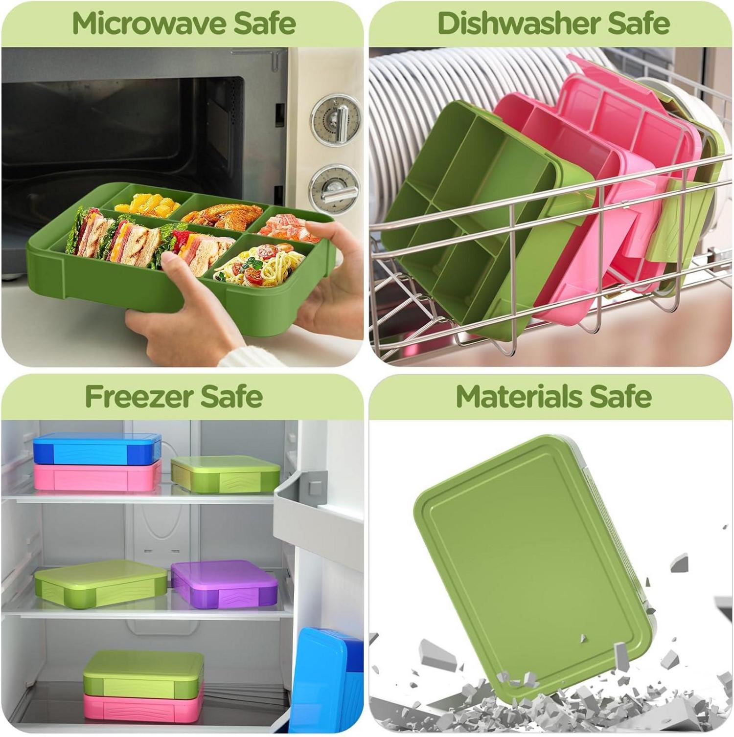 Brotdose Kinder 1300ml Lunchbox Auslaufsicher mit Fächern Grün