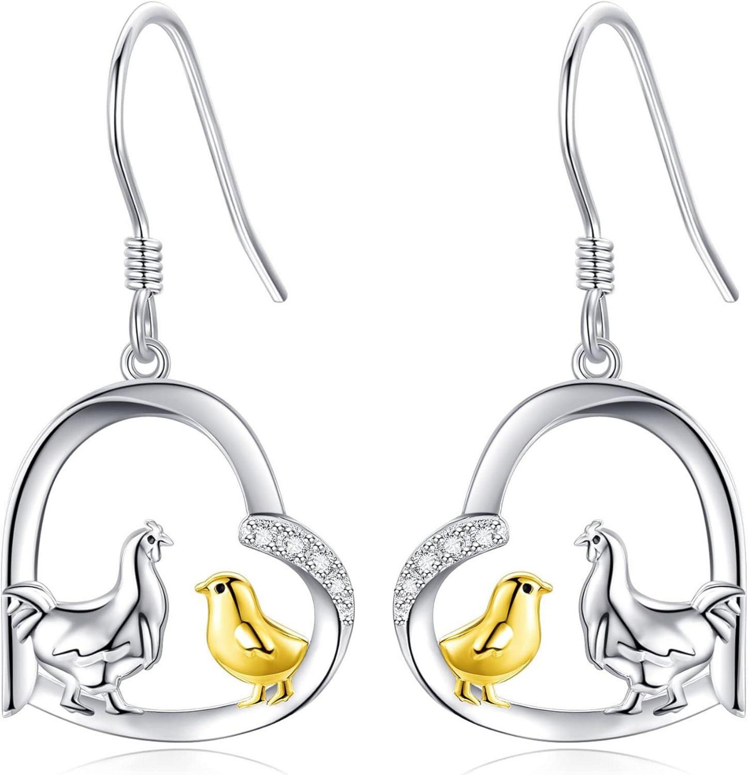 Huhn Ohrringe Sterling Silber Mutter Kind Bauernhof Tier Schmuck