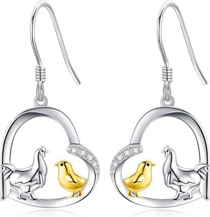 Huhn Ohrringe Sterling Silber Mutter Kind Bauernhof Tier Schmuck