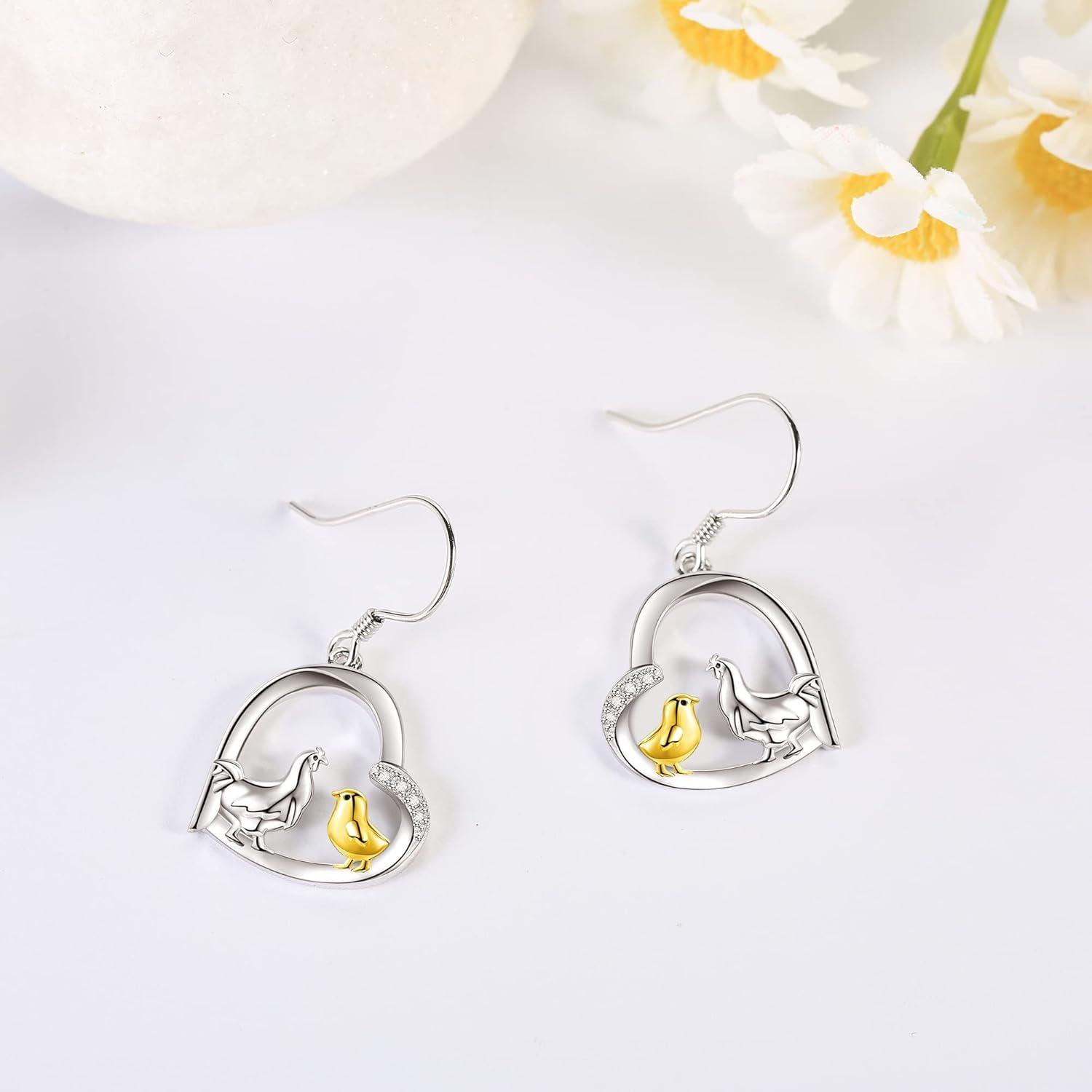 Sterling Silber Huhn & Küken Herz Ohrringe Geschenk für Frauen