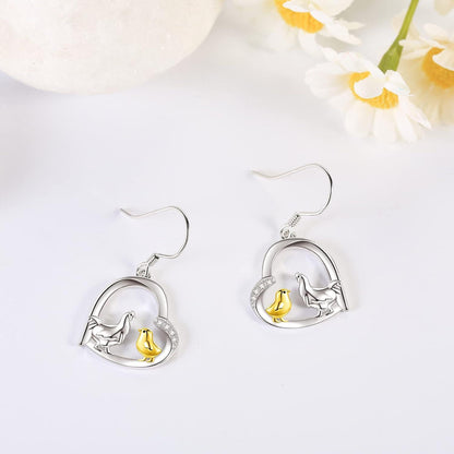 Sterling Silber Huhn & Küken Herz Ohrringe Geschenk für Frauen