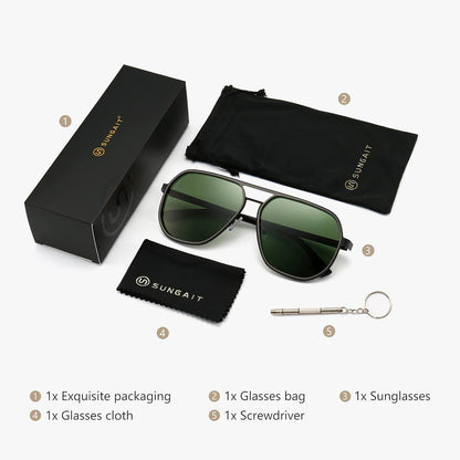 Polygon Sonnenbrille Herren polarisiert quadratisch Retro Pilot UV400