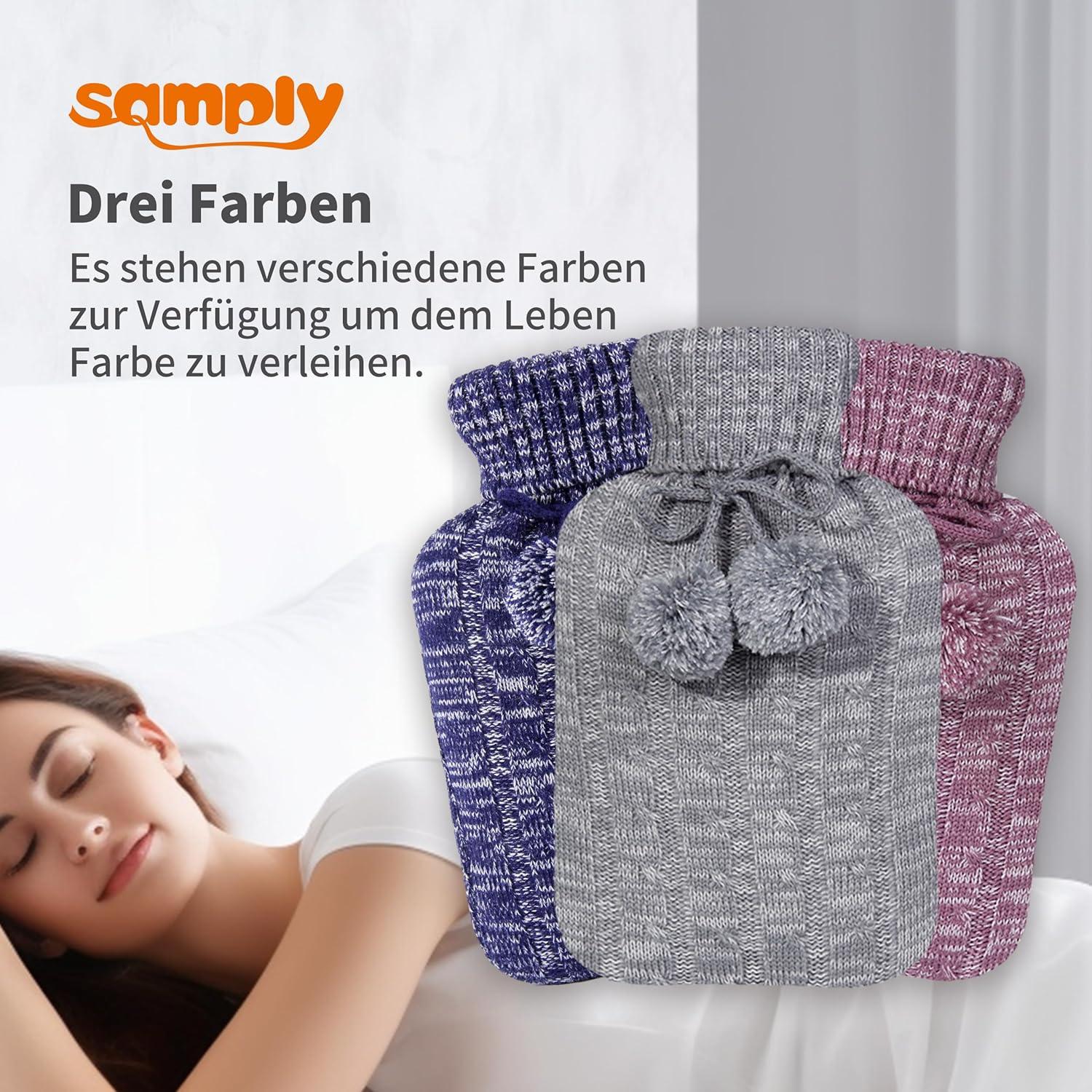 Weicher Premium Strickbezug Wärmflasche 2L hellgrau