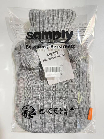 Wärmflasche mit Strickbezug 2L groß - Weich & langlebig - Hellgrau