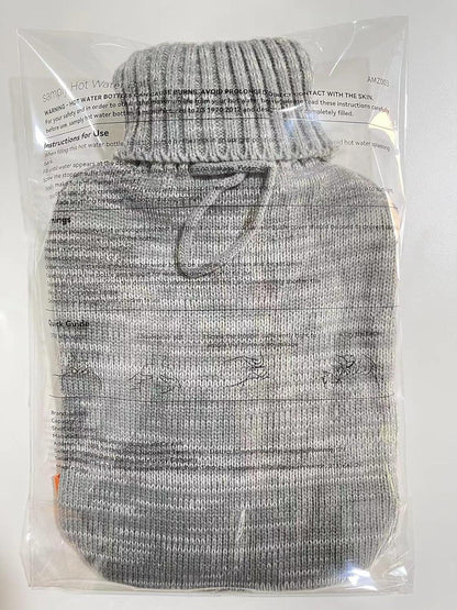 Wärmflasche mit Strickbezug 2L hellgrau Premium Qualität Warmhalteflasche