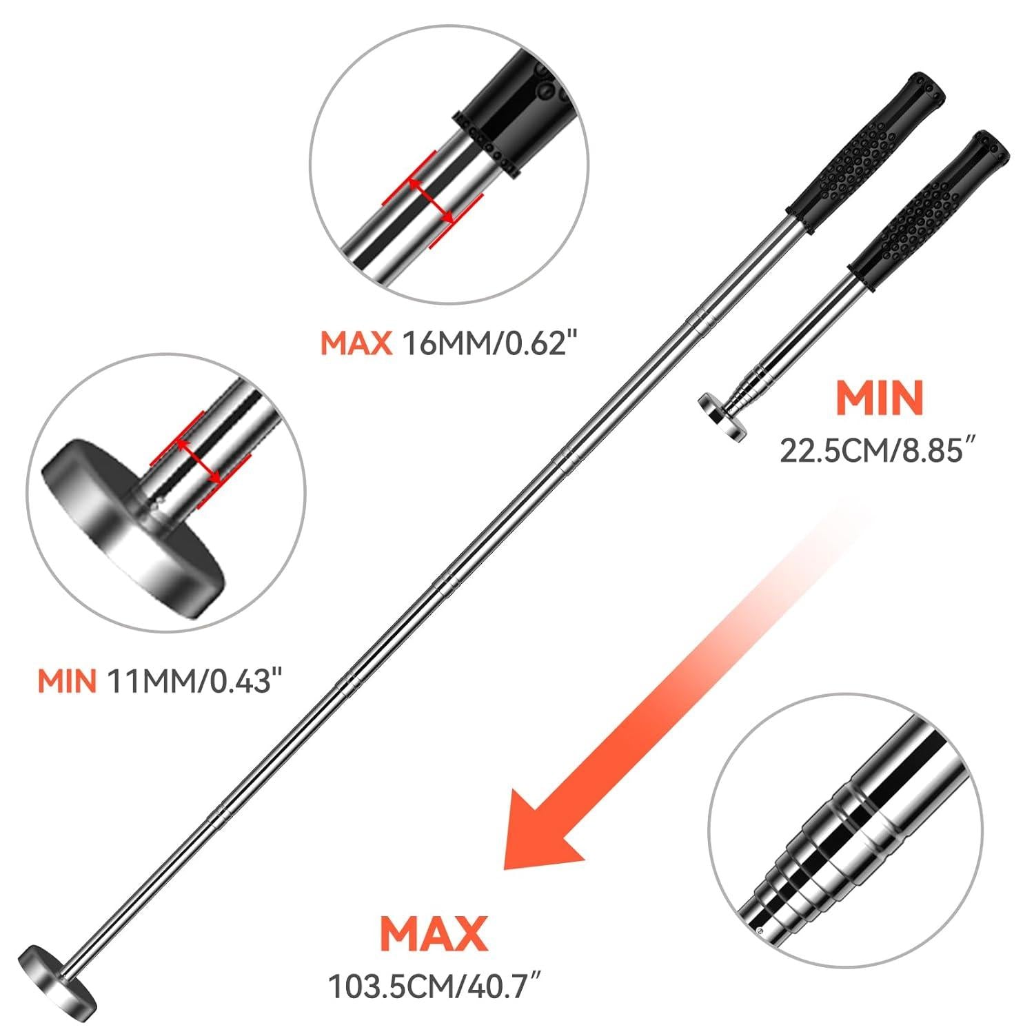 Magnet Teleskopstab bis zu 15,8kg Tragkraft 22-103.5cm Einstellbar