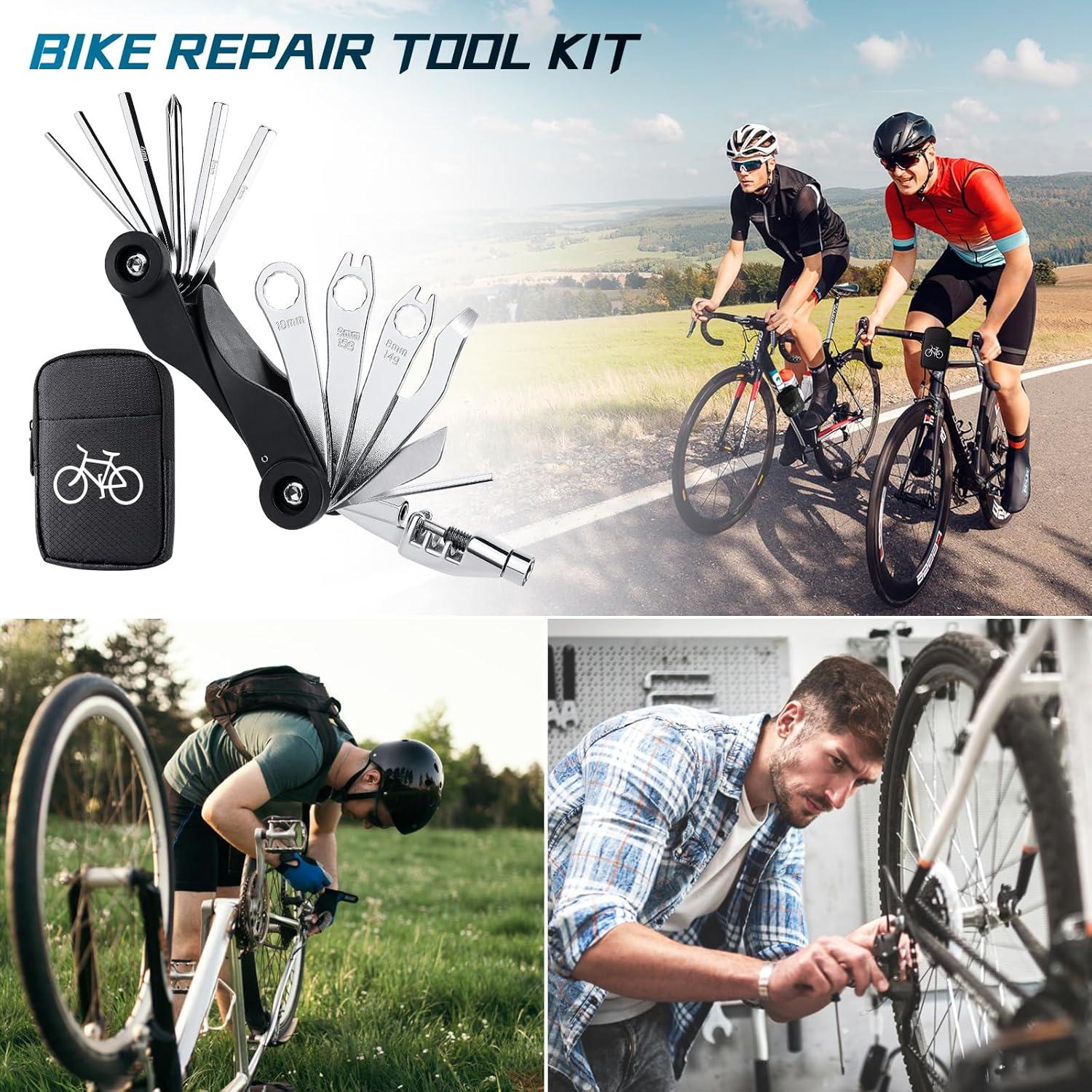 Fahrrad Multitool Set 17 in 1 Satteltasche Reparatur Werkzeug Kit