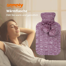 Wärmflasche mit Strickbezug 2L groß lila, Premium-Qualität