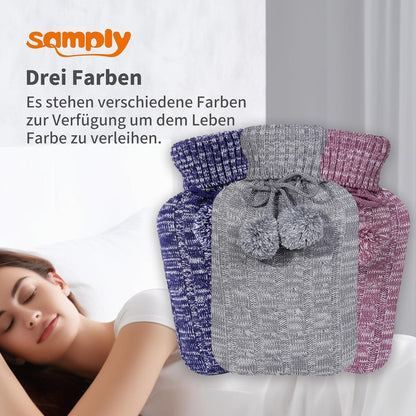 Wärmflasche mit Bezug Premium Strickbezug 2L groß lila
