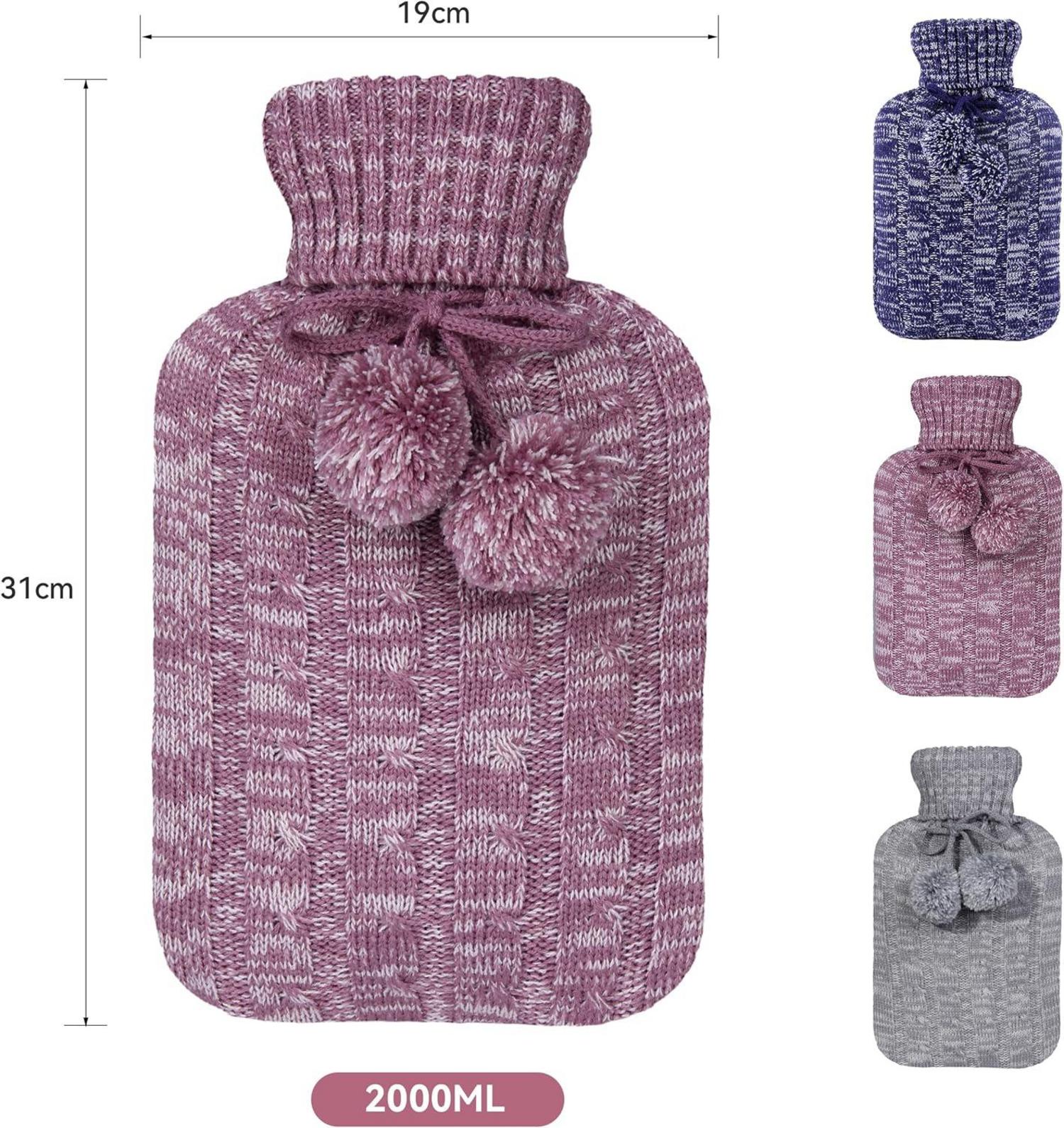 samply Wärmflasche mit Strickbezug 2L groß lila - Premium Qualität