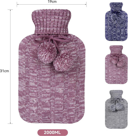 samply Wärmflasche mit Strickbezug 2L groß lila - Premium Qualität