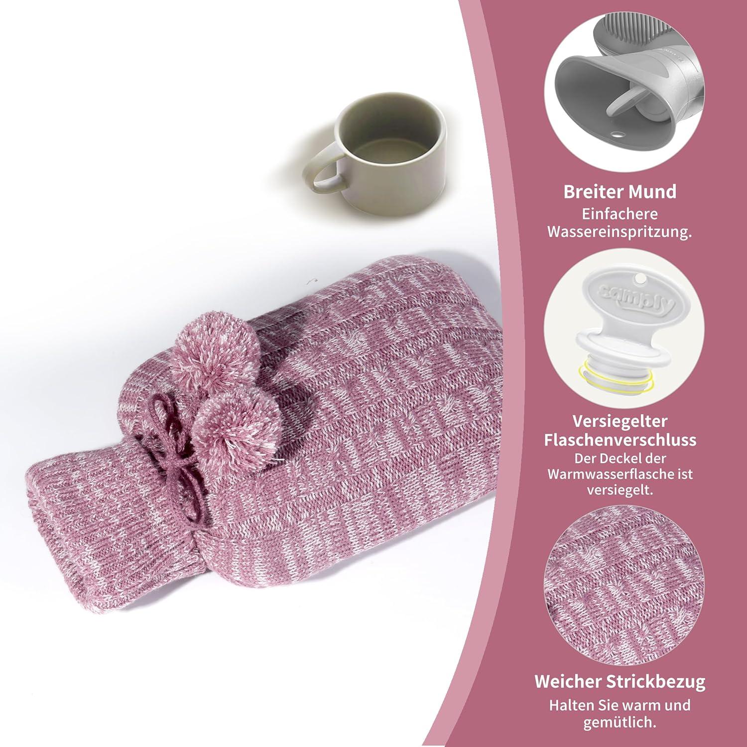 Große Wärmflasche mit weichem Strickbezug - Premium Qualität - lila