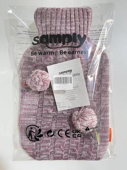 Große Wärmflasche mit weichem Strickbezug - Premium Qualität - lila