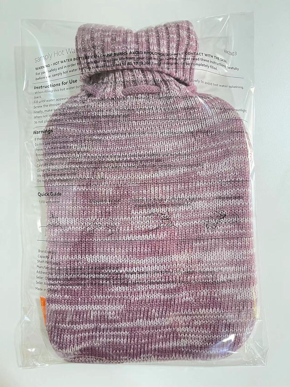 samply Wärmflasche mit Strickbezug 2L groß lila - Premium Qualität