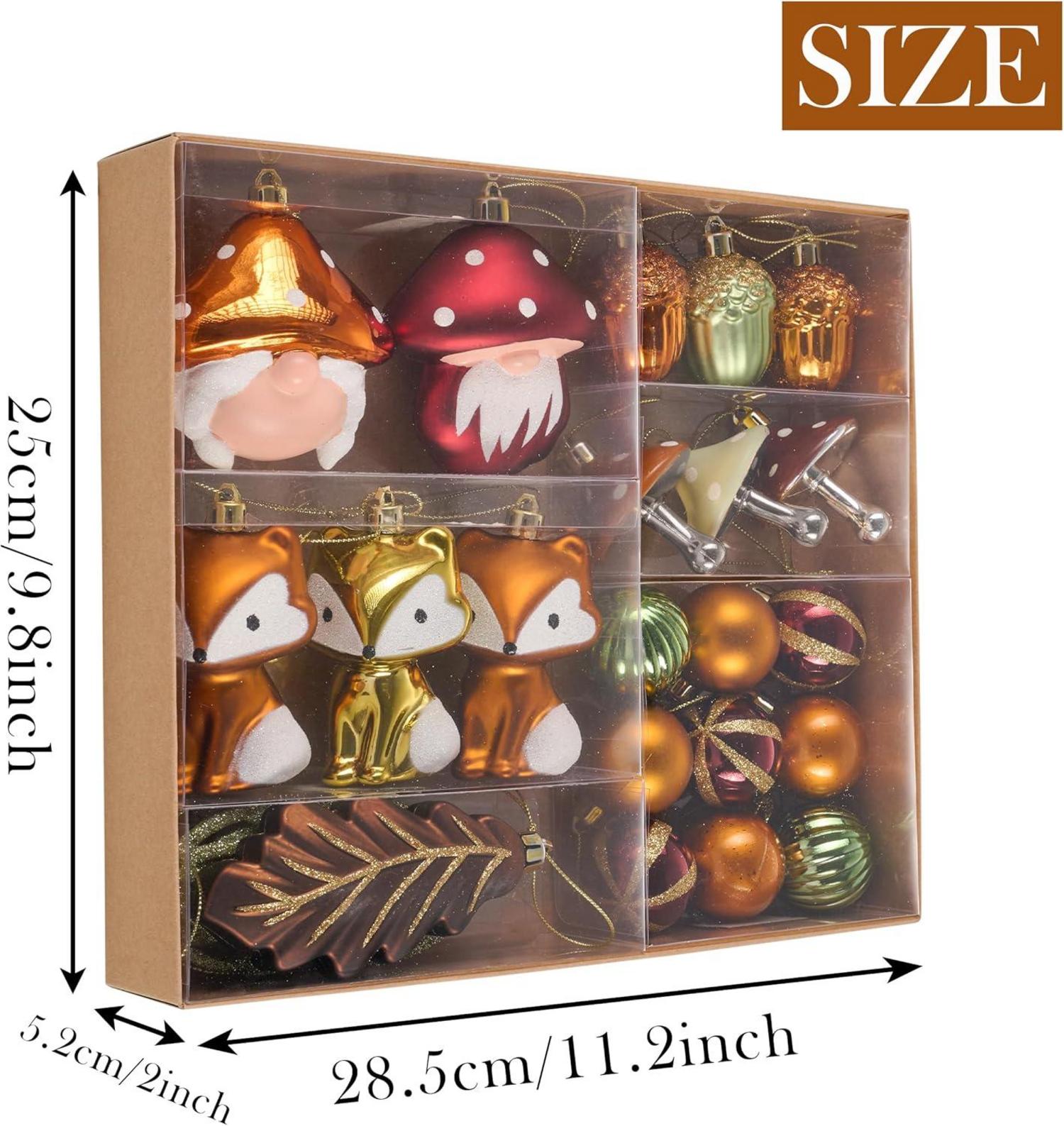 24er Herbstdeko Set: Kunststoff Kugeln Fuchs Pilze Hängend - Halloween Deko