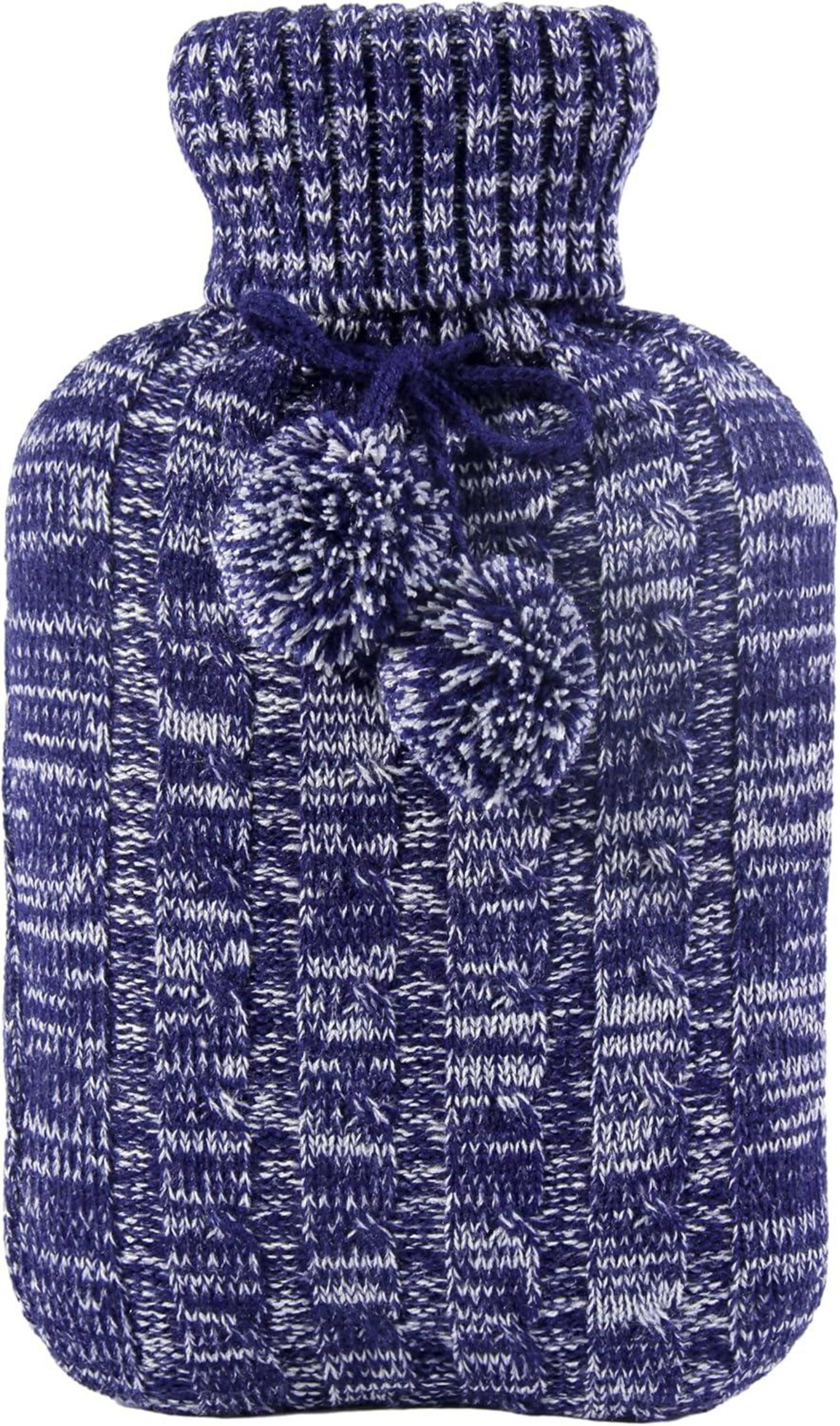 Wärmflasche mit weichem Strickbezug - Premium Qualität 2L Blau