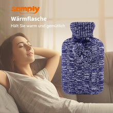 Wärmflasche 2L mit Strickbezug - Premium Qualität Blau