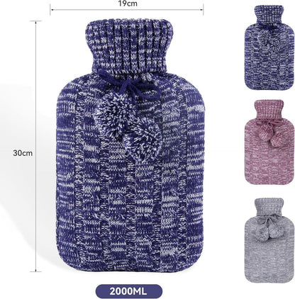 samply Wärmflasche 2L mit Premium Strickbezug in Blau
